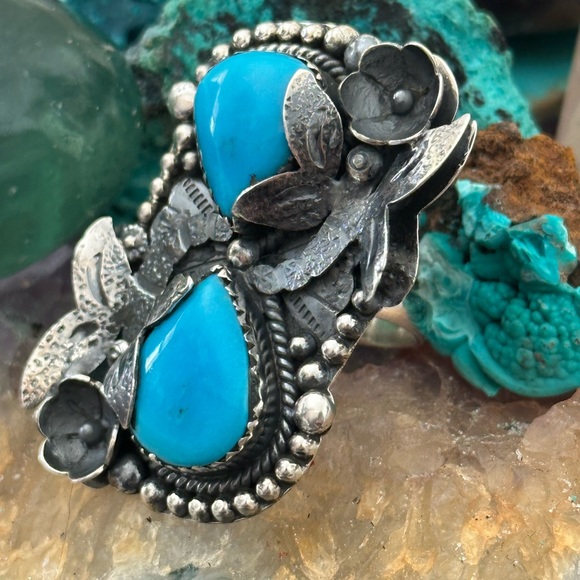 Sleeping beauty turquoise dragonfly statement sterling silver ring - Picture 4 of 15